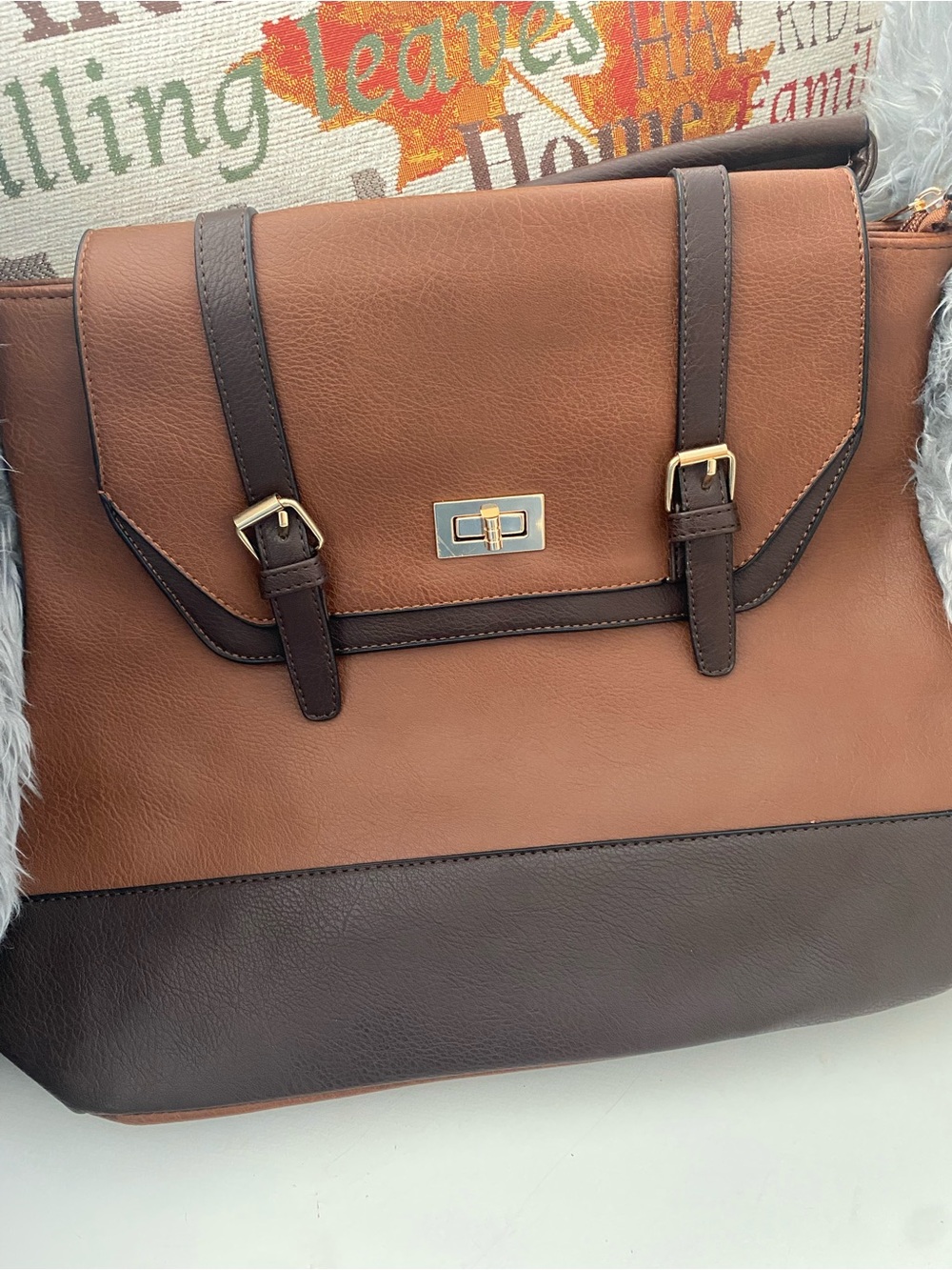 Two-Tone Brown Women’s Satchel backpack with Gold-Tone Hardware